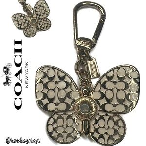Coach Butterfly White and Gold Enamel Metal Keychain Fob Charm Rare